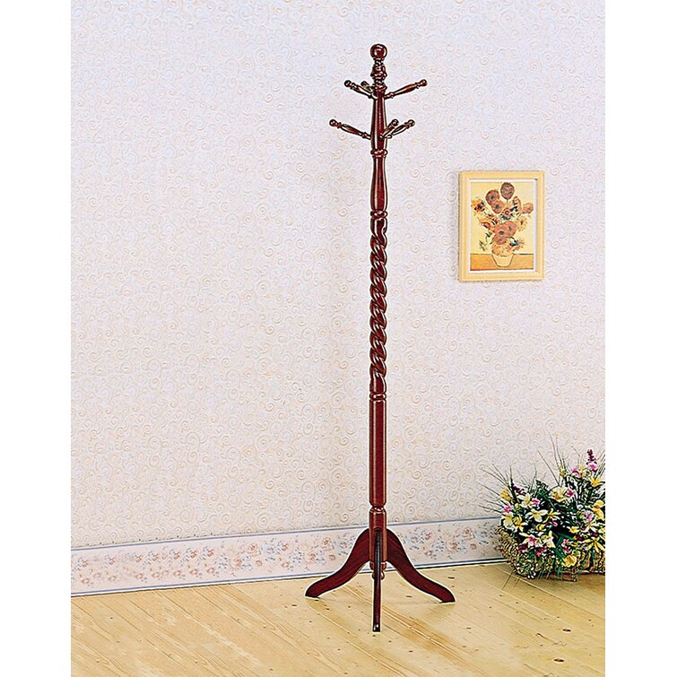 Cherry Solid Wood Freestanding 6 Hook Coat Rack